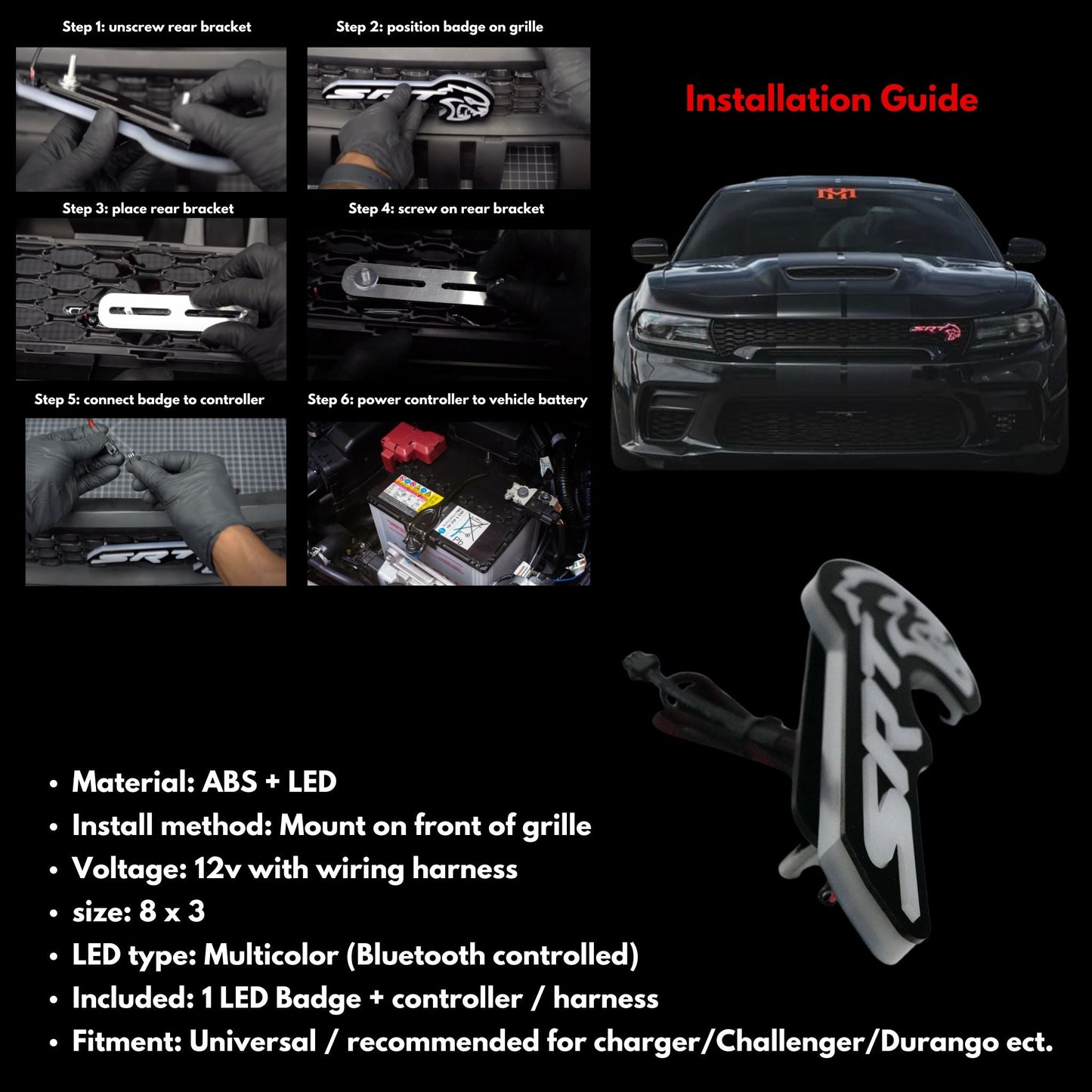 SRT Hellcat LED Emblem Badge: (Multicolor) - Speedlogix