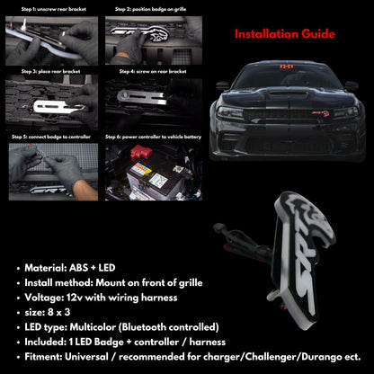 SRT Hellcat LED Emblem Badge: (Multicolor) - Speedlogix