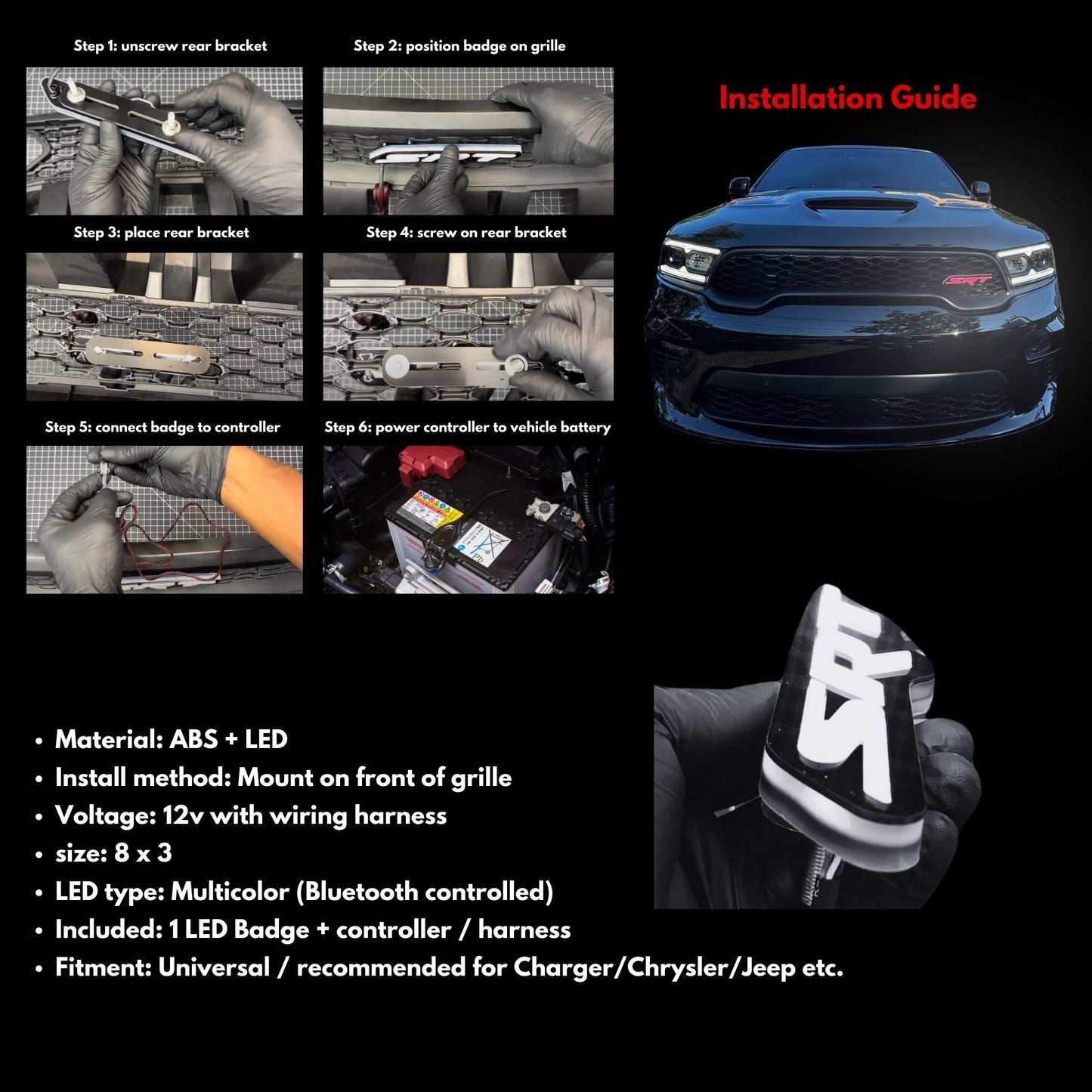 SRT LED Emblem Badge: (Multicolor) - Speedlogix