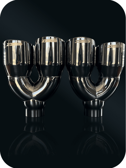 STAGGERED 4" DODGE CHALLENGER QUAD TIPS 2.5 INCH INLET - Speedlogix