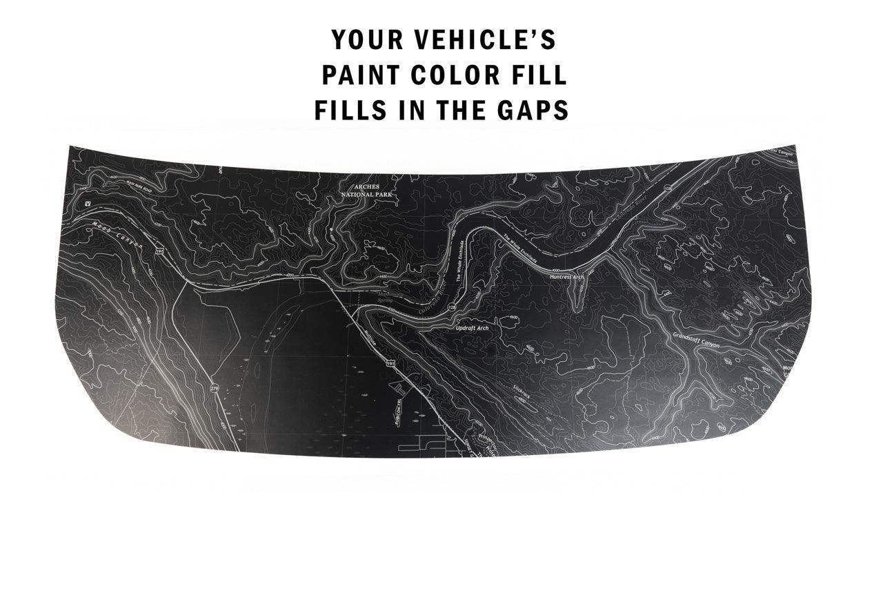 Stealth Black Arches National Park Topographic Map Hood Overlay (Printed Series) - 2021+ Bronco - Speedlogix