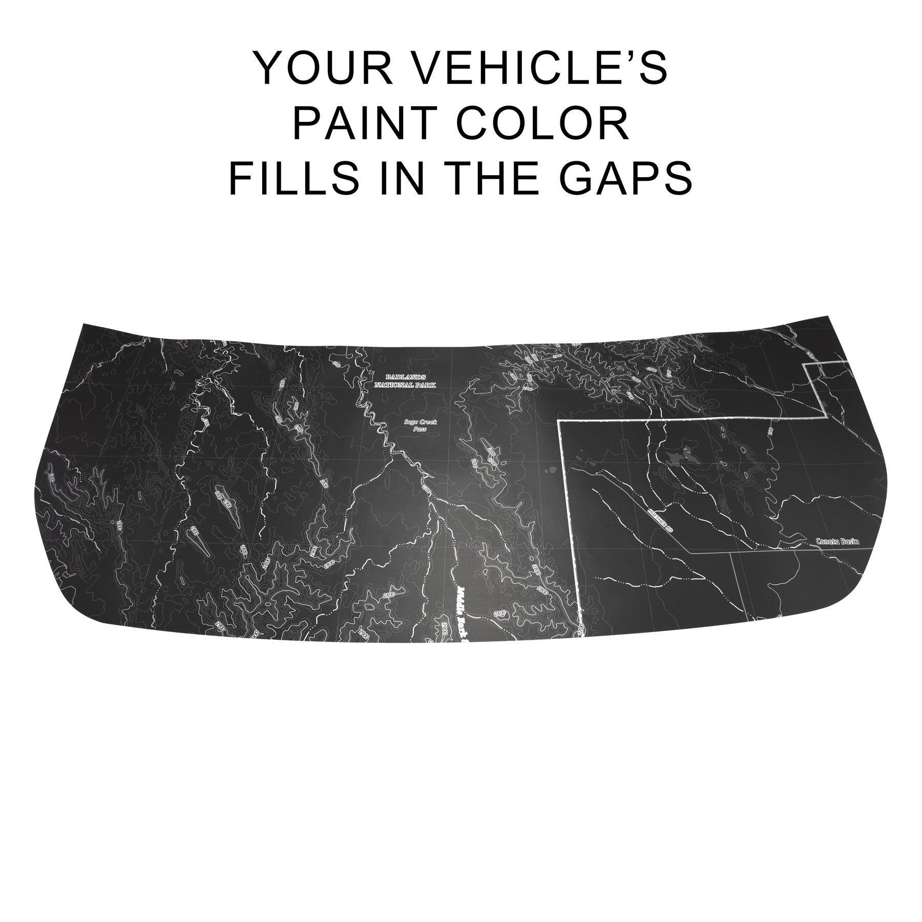 Stealth Black Badlands Topographic Map Hood Overlay (Printed Series) - 2021+ Bronco - Speedlogix
