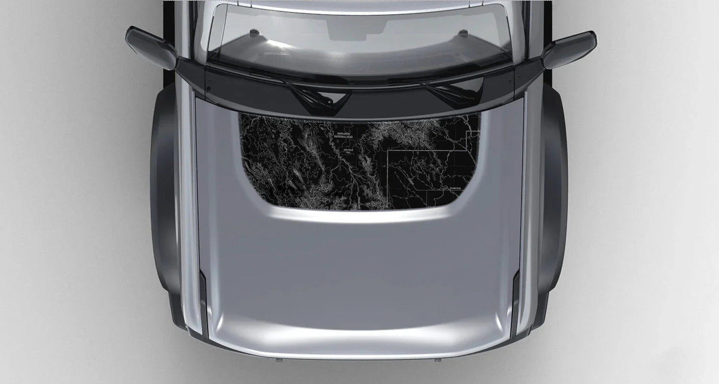 Stealth Black Badlands Topographic Map Hood Overlay (Printed Series) - 2021+ Bronco - Speedlogix
