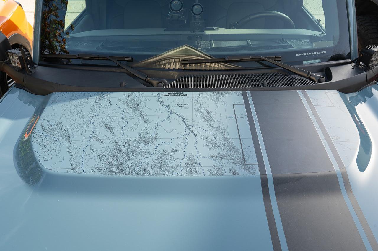 Stealth Clear Badlands Topographic Map Hood Overlay - 2021+ Bronco - Speedlogix