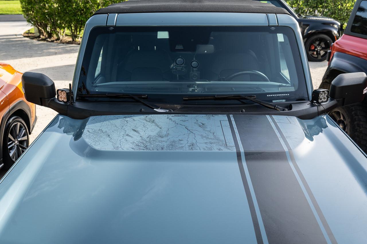Stealth Clear Badlands Topographic Map Hood Overlay - 2021+ Bronco - Speedlogix