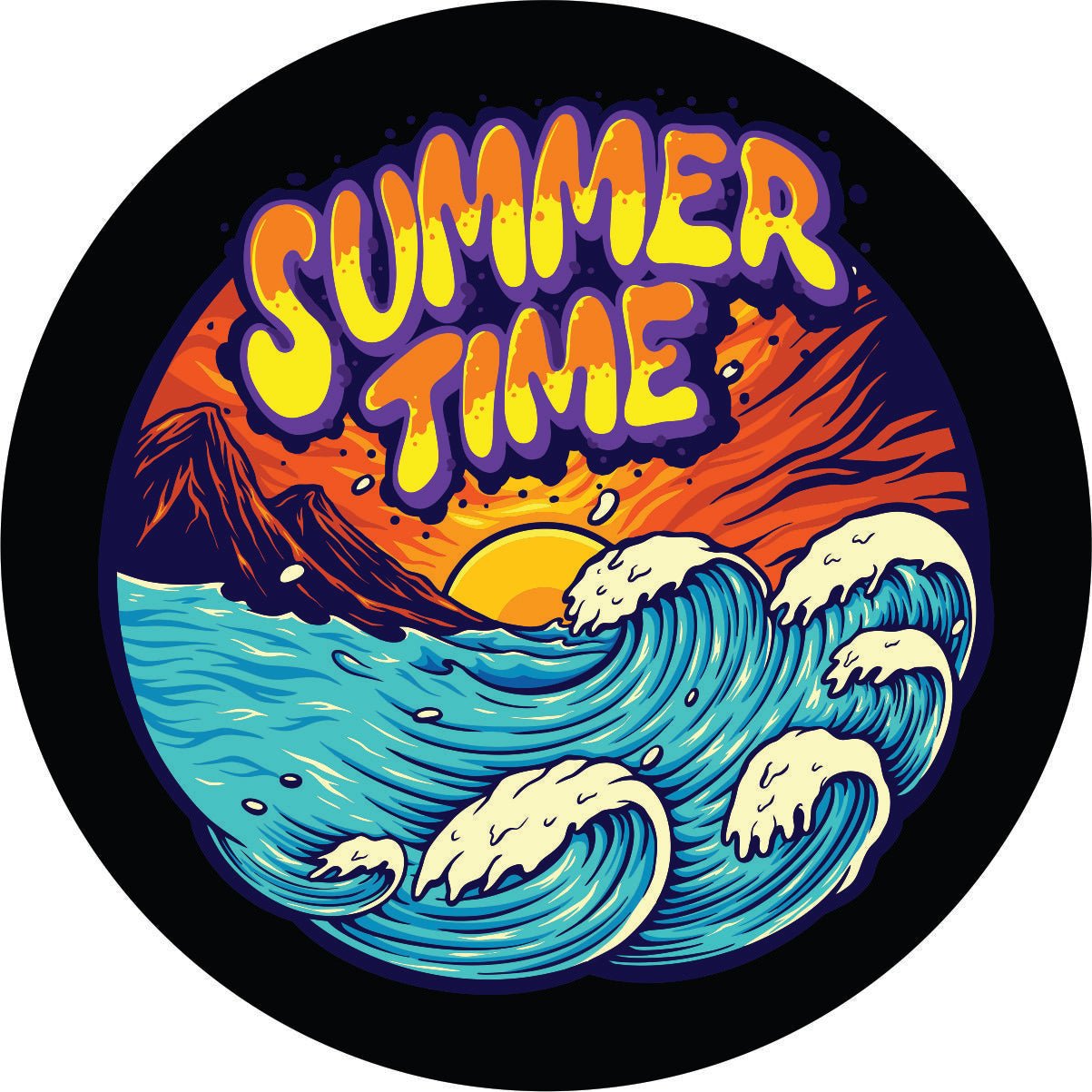 Summer Time Painted Waves Spare Tire Cover for Jeep, Camper, Bronco, and More - Speedlogix
