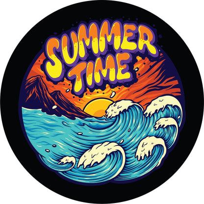 Summer Time Painted Waves Spare Tire Cover for Jeep, Camper, Bronco, and More - Speedlogix
