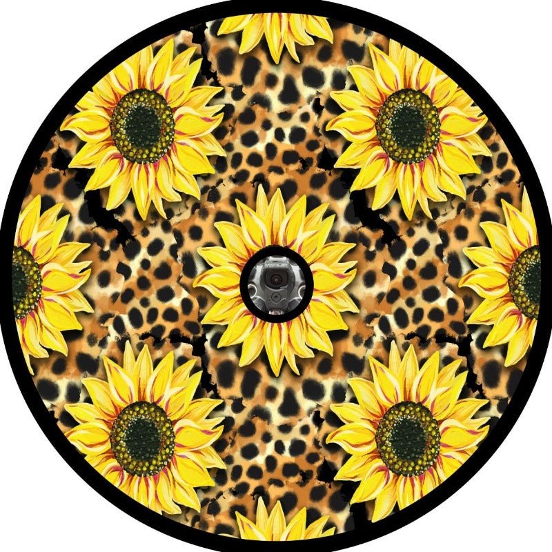 Sunflower + Leopard Cheetah Print Bronco Spare Tire Cover - Speedlogix