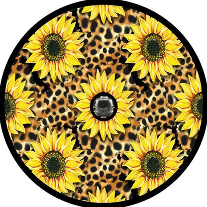 Sunflower + Leopard Cheetah Print Bronco Spare Tire Cover - Speedlogix