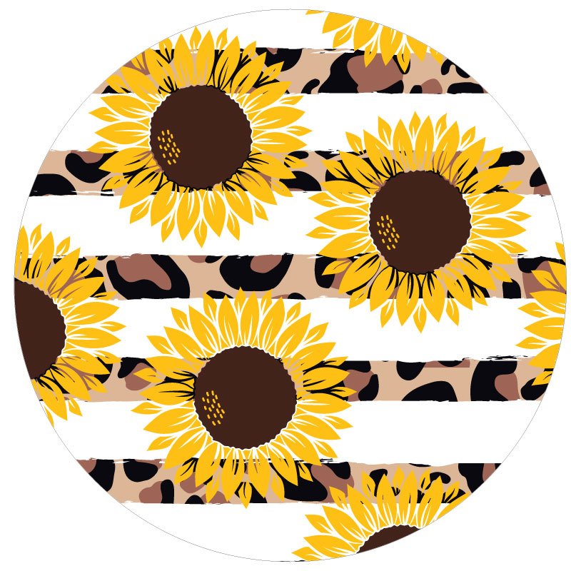 Sunflowers & Cheetah/Leopard Animal Print Stripes Spare Tire Cover - Speedlogix