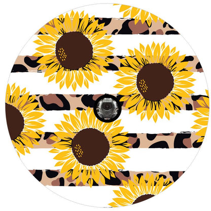 Sunflowers & Cheetah/Leopard Animal Print Stripes Spare Tire Cover - Speedlogix
