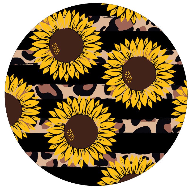 Sunflowers & Cheetah/Leopard Animal Print Stripes Spare Tire Cover - Speedlogix