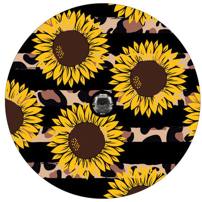 Sunflowers & Cheetah/Leopard Animal Print Stripes Spare Tire Cover - Speedlogix