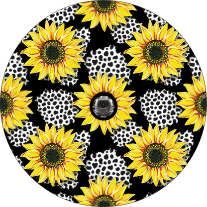 Sunflowers with Leopard Print Bronco Spare Tire Cover - Speedlogix