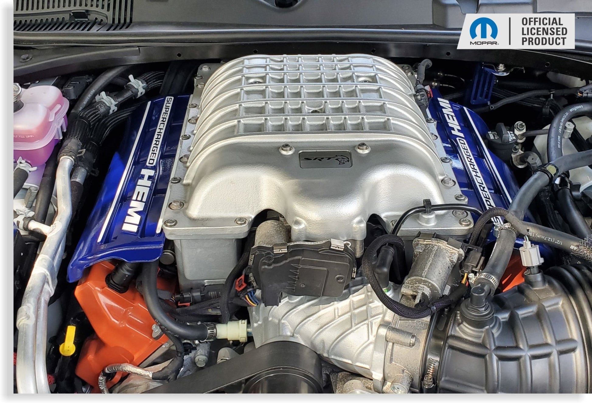 Supercharged Hemi Engine Cover Overlay Decals - SRT Hellcat Charger & Challenger - Speedlogix