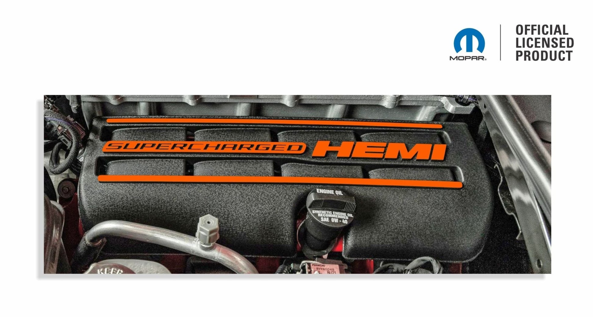 Supercharged Hemi Engine Cover Overlay Decals - SRT Hellcat Charger & Challenger - Speedlogix