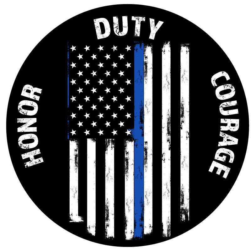 Thin Blue Line Flag + Honor, Duty, Courage Bronco Spare Tire Cover - Speedlogix