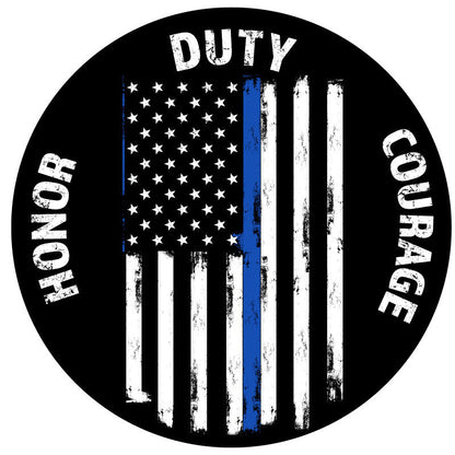 Thin Blue Line Flag + Honor, Duty, Courage Bronco Spare Tire Cover - Speedlogix