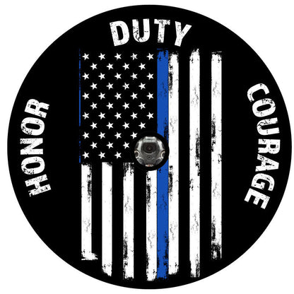 Thin Blue Line Flag + Honor, Duty, Courage Bronco Spare Tire Cover - Speedlogix