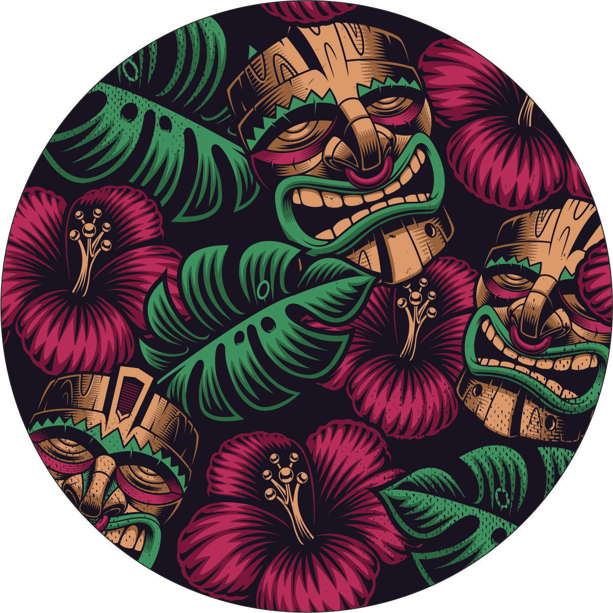 Tiki Mask Tropical Flowers Creative Bronco Spare Tire Cover