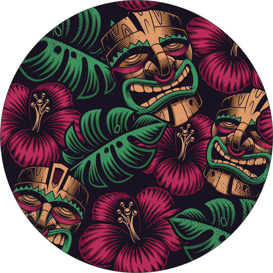 Tiki Mask Tropical Flowers Creative Bronco Spare Tire Cover