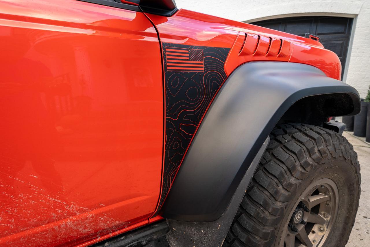 Topo American Flag Fender Overlays (Clear) - 2022+ Bronco Raptor - Speedlogix