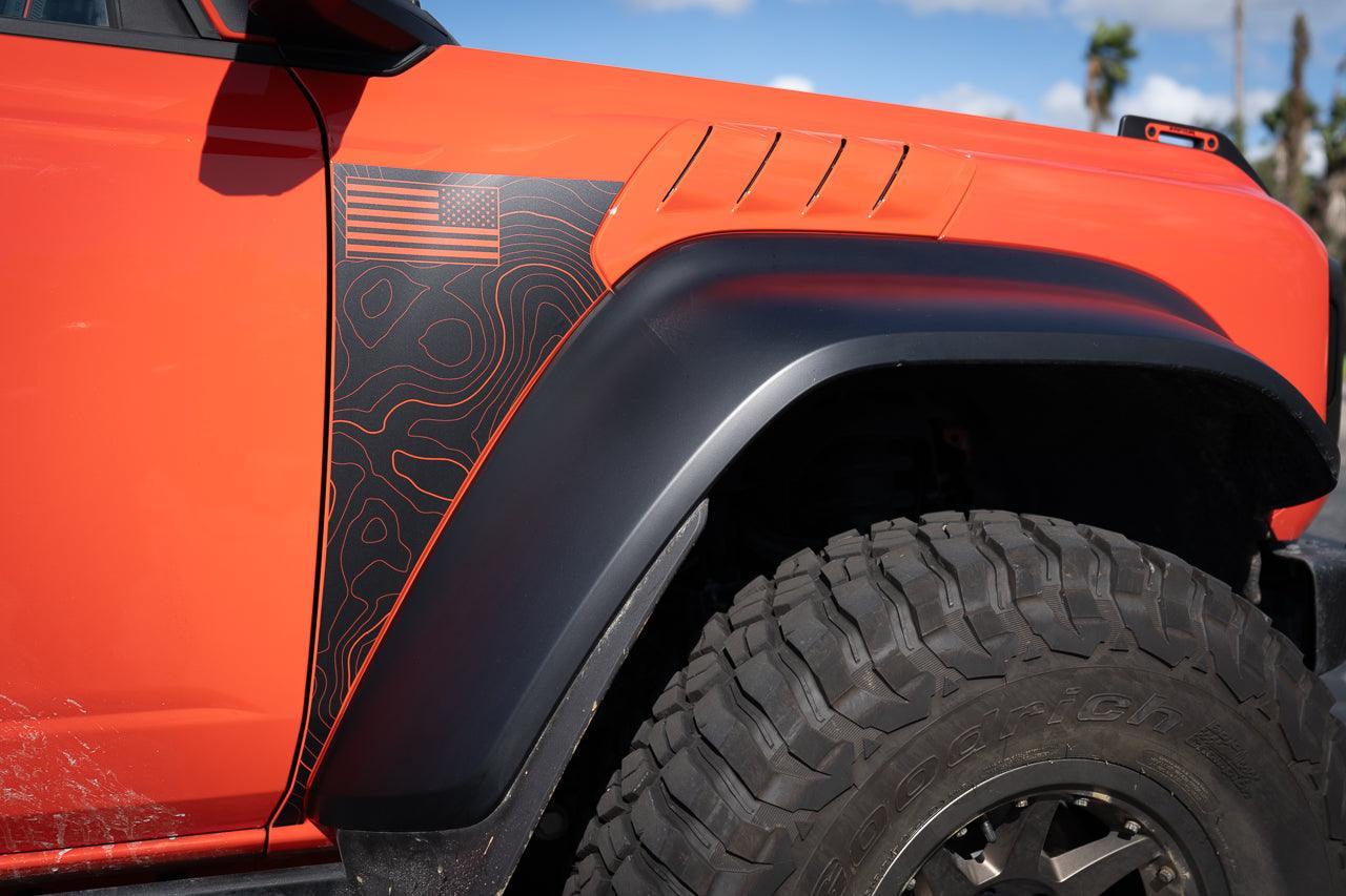 Topo American Flag Fender Overlays (Clear) - 2022+ Bronco Raptor - Speedlogix