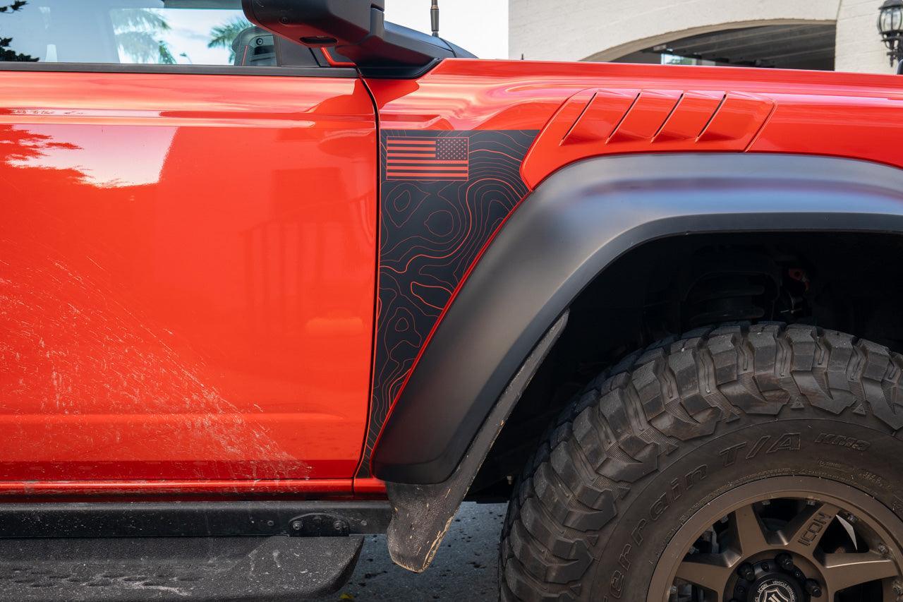 Topo American Flag Fender Overlays (Clear) - 2022+ Bronco Raptor - Speedlogix