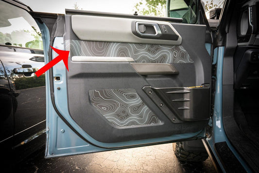 Topo Front Interior Upper Door Card Insert Overlays (Printed Series) - 2021+ Bronco 4 Door - Speedlogix