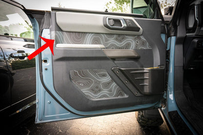 Topo Front Interior Upper Door Card Insert Overlays (Printed Series) - 2021+ Bronco 4 Door
