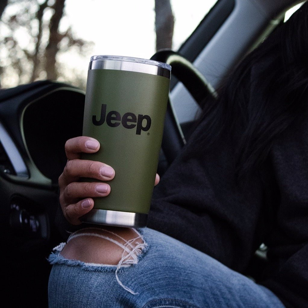 Travel Mug - Jeep® Text and Grill Powder Coated - Jeep Green - Speedlogix