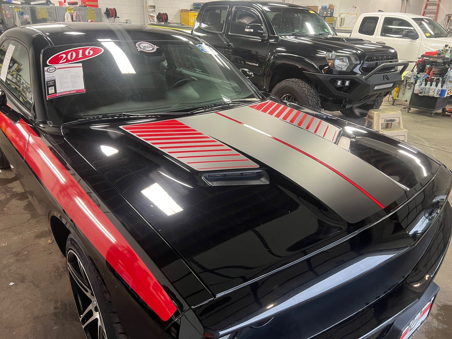 Two Tone Layered Strobe Hood for 2014 - 2024 Dodge Challenger - Speedlogix