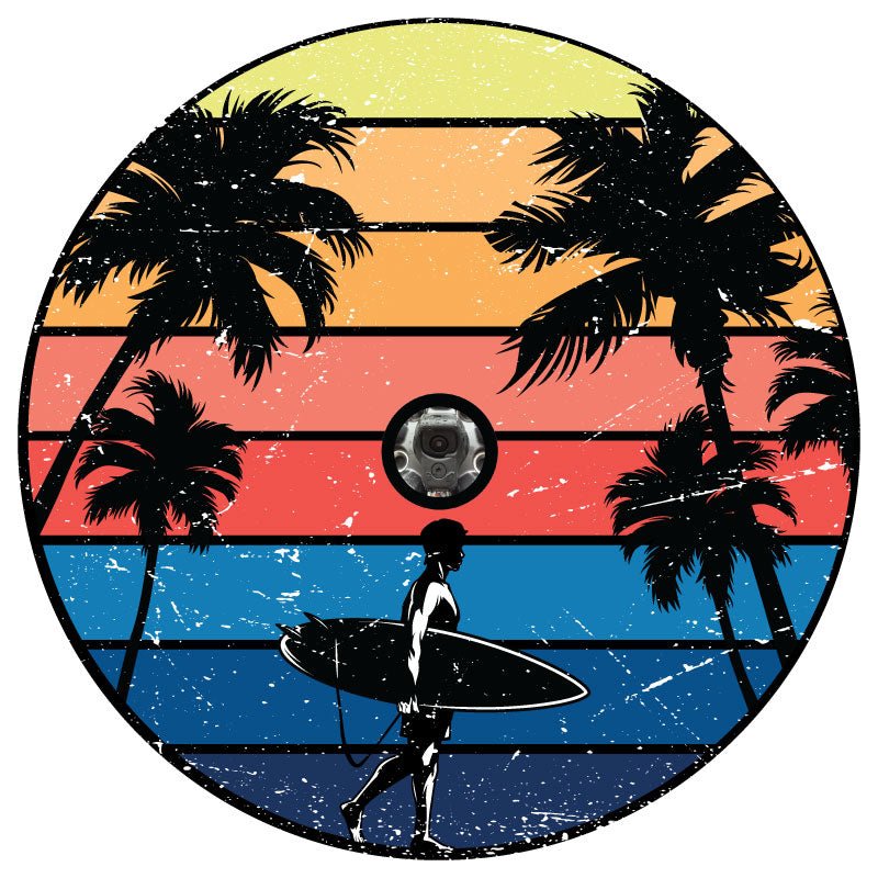 Vintage Surfer & Palm Trees Bronco Spare Tire Cover - Speedlogix
