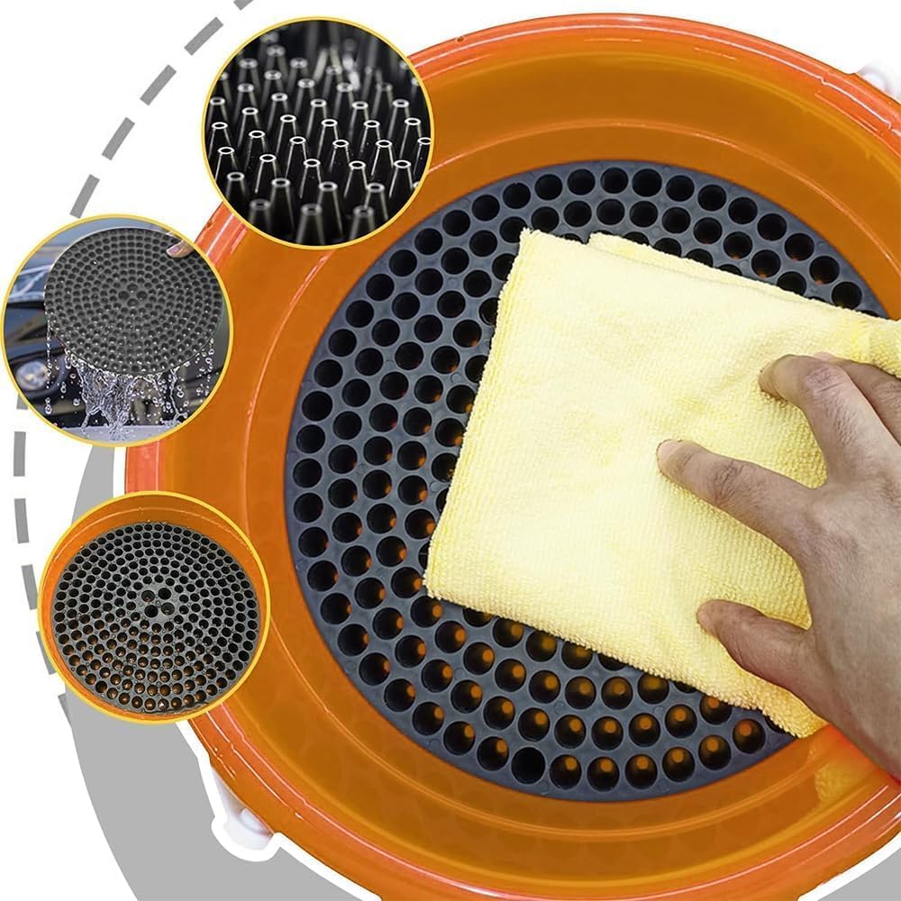 WASH & WHIPS Car Wash Kit - 3 - Gallon Bucket with Particle Interceptor Trap, Shampoo, Chenille Mitt & Microfiber Soft Towel, 5pcs - Speedlogix