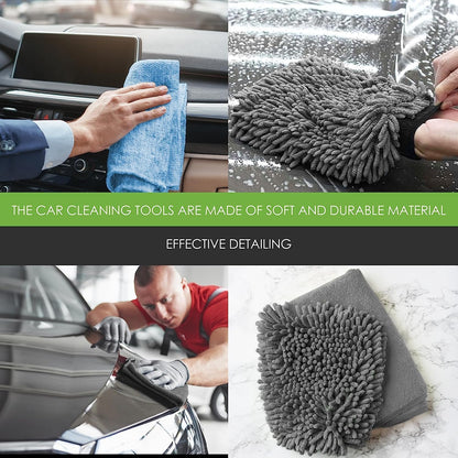 WASH & WHIPS Car Wash Kit - 3 - Gallon Bucket with Particle Interceptor Trap, Shampoo, Chenille Mitt & Microfiber Soft Towel, 5pcs - Speedlogix