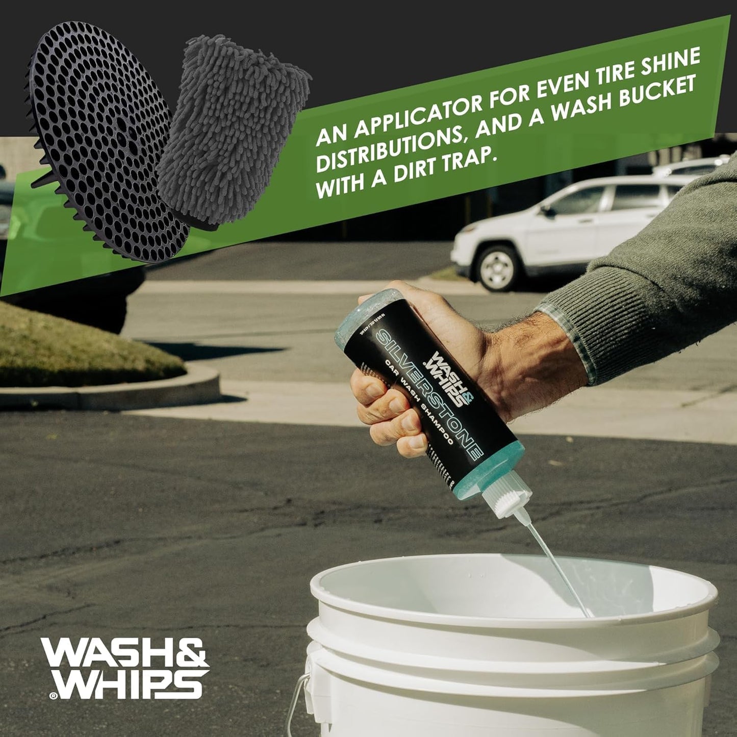 WASH & WHIPS Car Wash Kit - 3 - Gallon Bucket with Particle Interceptor Trap, Shampoo, Chenille Mitt & Microfiber Soft Towel, 5pcs - Speedlogix