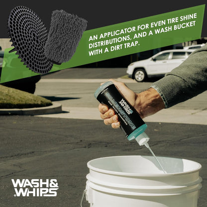 WASH & WHIPS Car Wash Kit - 3 - Gallon Bucket with Particle Interceptor Trap, Shampoo, Chenille Mitt & Microfiber Soft Towel, 5pcs - Speedlogix