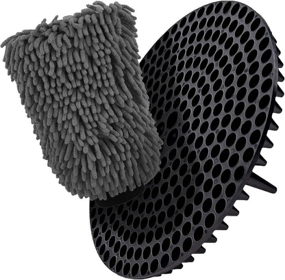 WASH&WHIPS Chenille Premium Scratch - Free Microfiber Lint - Free Blue Wash Mitt 8" x 10"in & Black Pitstop Particle Interceptor - Speedlogix