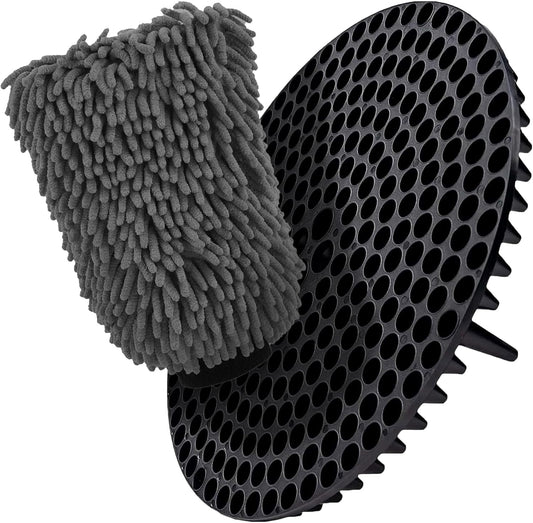 WASH&WHIPS Chenille Premium Scratch - Free Microfiber Lint - Free Blue Wash Mitt 8" x 10"in & Black Pitstop Particle Interceptor - Speedlogix