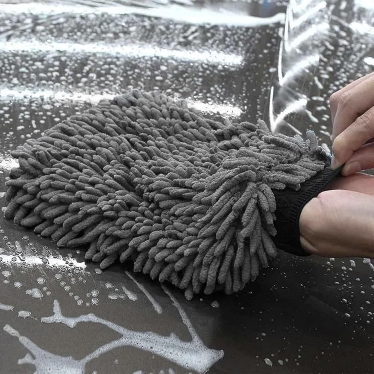 WASH&WHIPS Chenille Premium Scratch - Free Microfiber Lint - Free Blue Wash Mitt 8" x 10"in & Black Pitstop Particle Interceptor - Speedlogix