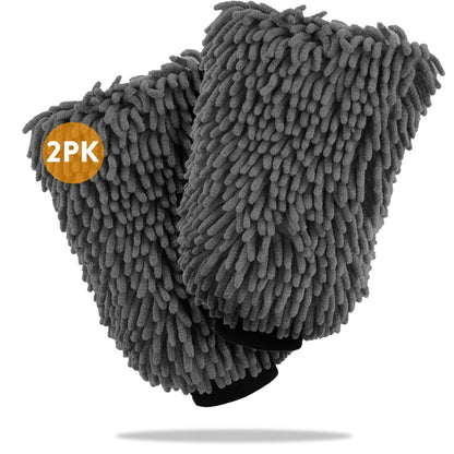 WASH&WHIPS Microfiber Chenille Car Cleaning Mitt - 2pk - Speedlogix