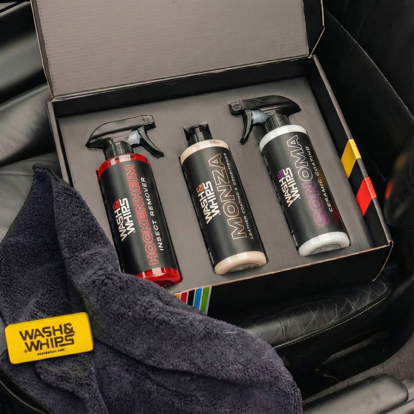 WASH&WHIPS MotoPro Motorcycle Detailing Kit - Bug Remover, Leather Care, Ceramic Spray - Speedlogix
