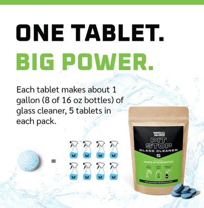 WASH&WHIPS Pit Stop Glass Cleaner / All Surface Cleaner Refill Tablets (Makes 5 Gallons) - Speedlogix