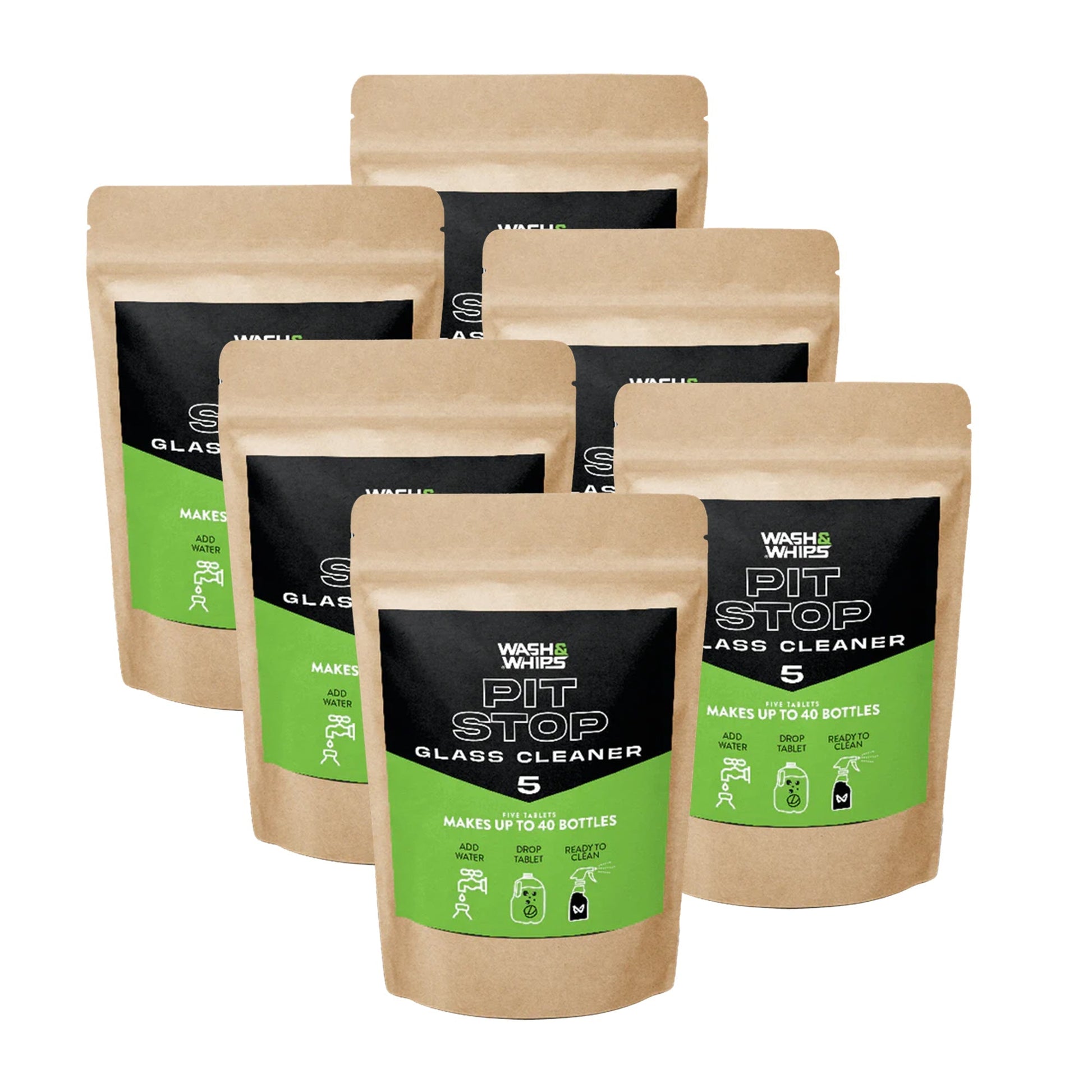 WASH&WHIPS Pit Stop Glass Cleaner / All Surface Cleaner Refill Tablets (Makes 5 Gallons) - Speedlogix