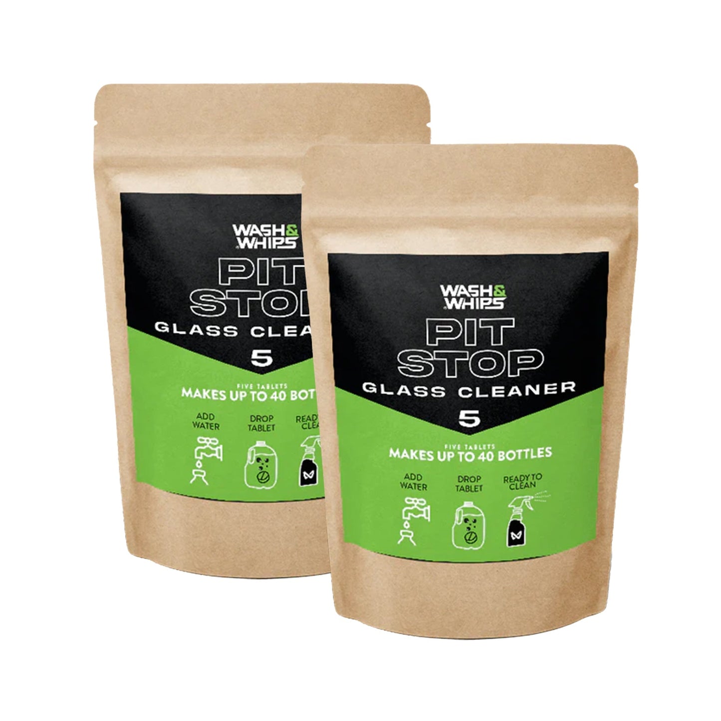 WASH&WHIPS Pit Stop Glass Cleaner / All Surface Cleaner Refill Tablets (Makes 5 Gallons) - Speedlogix