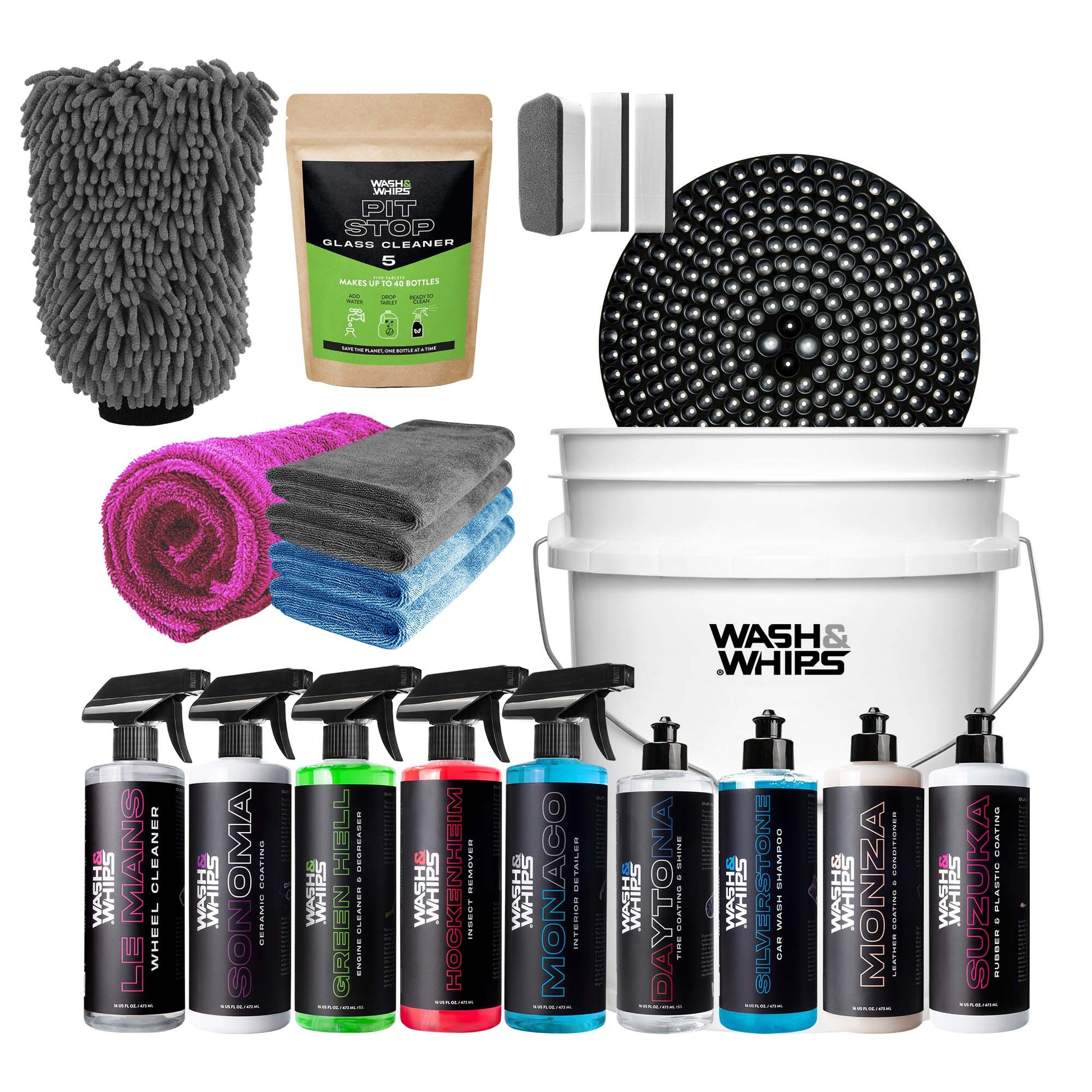 WASH&WHIPS Quick Detailing Pro Kit for Auto Detailing - 16 - Piece Complete Car Care Set - Speedlogix
