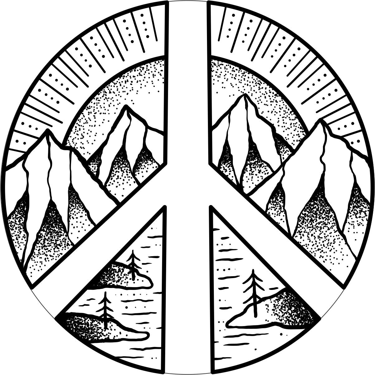 White Vinyl Mountain Peace Sign Bronco Spare Tire Cover - Speedlogix