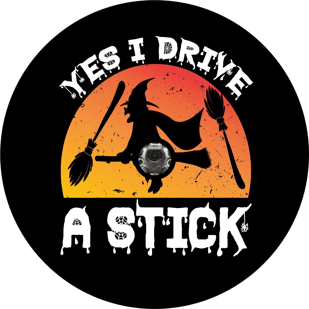 Yes I Drive a Stick Witch Spooky Bronco Spare Tire Cover - Speedlogix
