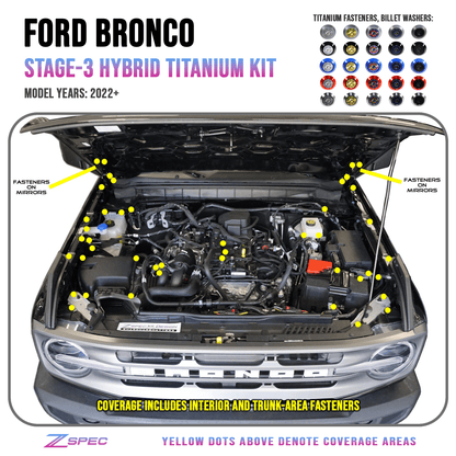 ZSPEC "Stage 3" Dress Up Bolts® Fastener Kit for 21+ Ford Bronco 2.7L, Titanium & Billet - Speedlogix