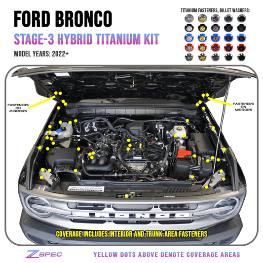 ZSPEC "Stage 3" Dress Up Bolts® Fastener Kit for 21+ Ford Bronco 2.7L, Titanium & Billet - Speedlogix